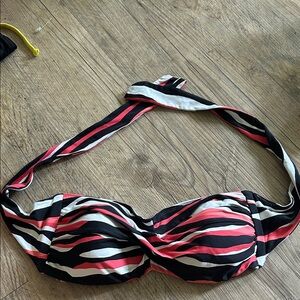 Anne Cole Black and Pink Striped Bikini Top